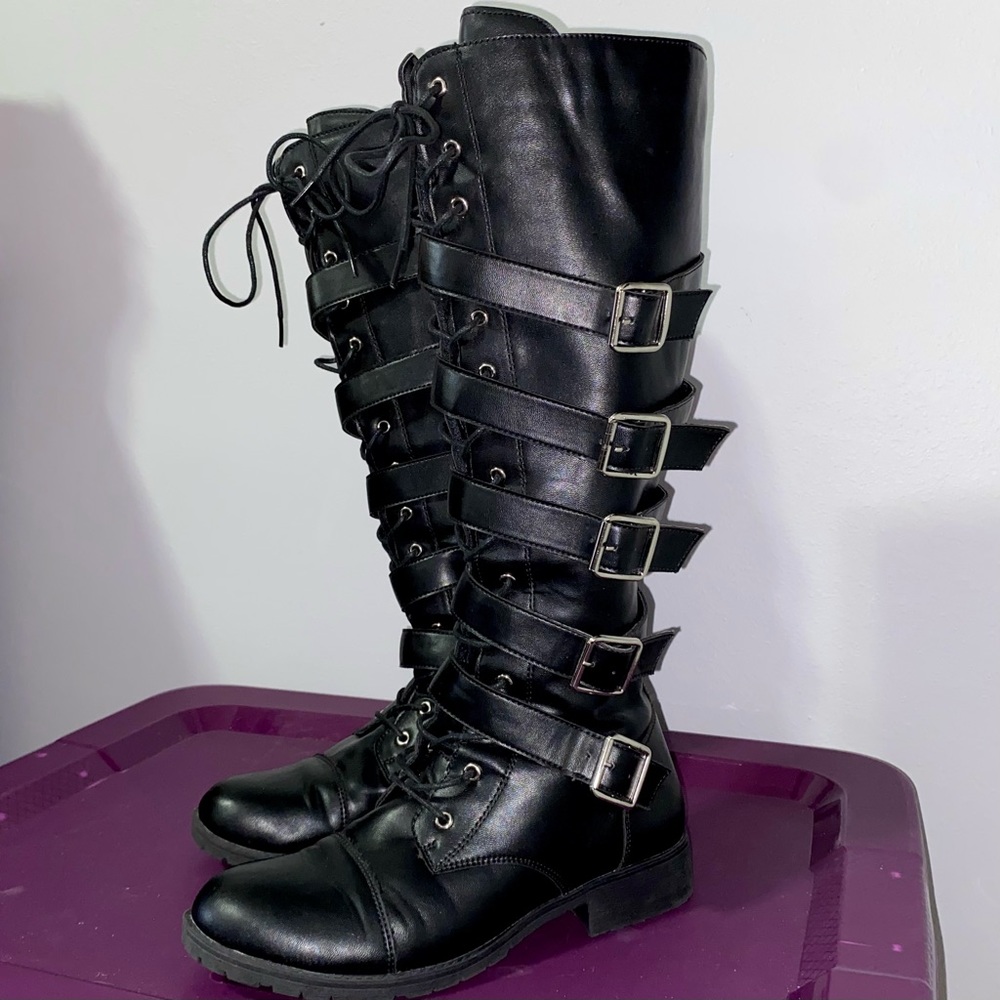 Tall Buckle Combat Boots